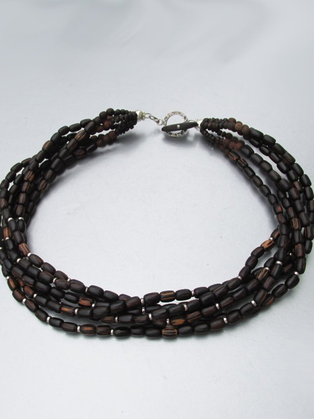 Signed SILPADA Palm Wood Sterling Silver 6 Strand Retired Necklace N1349